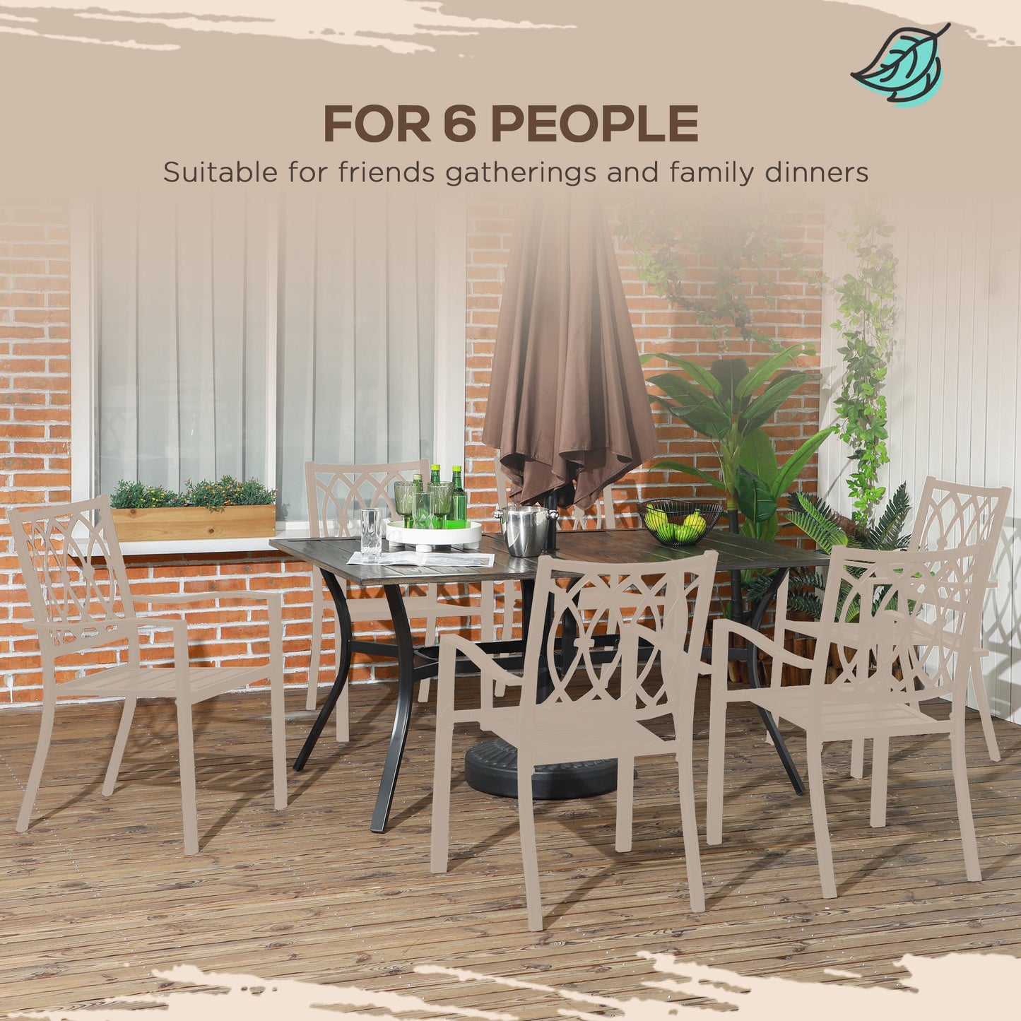 Garden Table with Parasol Hole for Patio, Deck, Brown, 150 x 96 x 73cm
