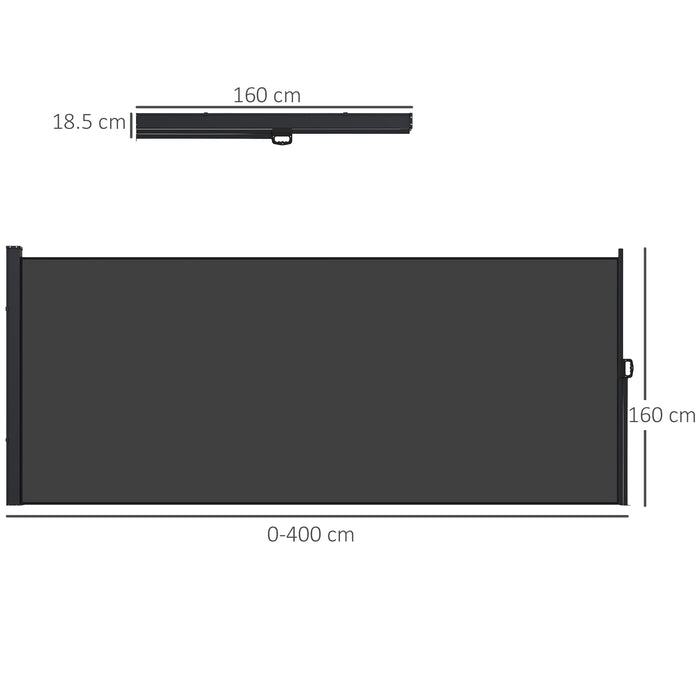 Retractable Side Awning, Outdoor Privacy Screen for Garden, Hot Tub, Balcony, Terrace, Pool, 400 x 160cm, Black