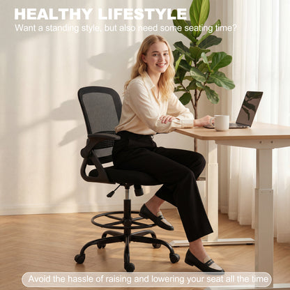 Mesh Painting Chair, Rolling Desk Chair with Flip-up Armrests, Black