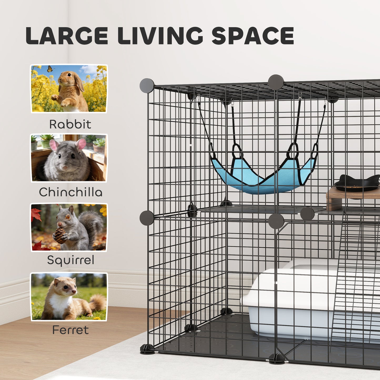 Indoor Cat Cage with DIY Customizable Design 70 cm Black