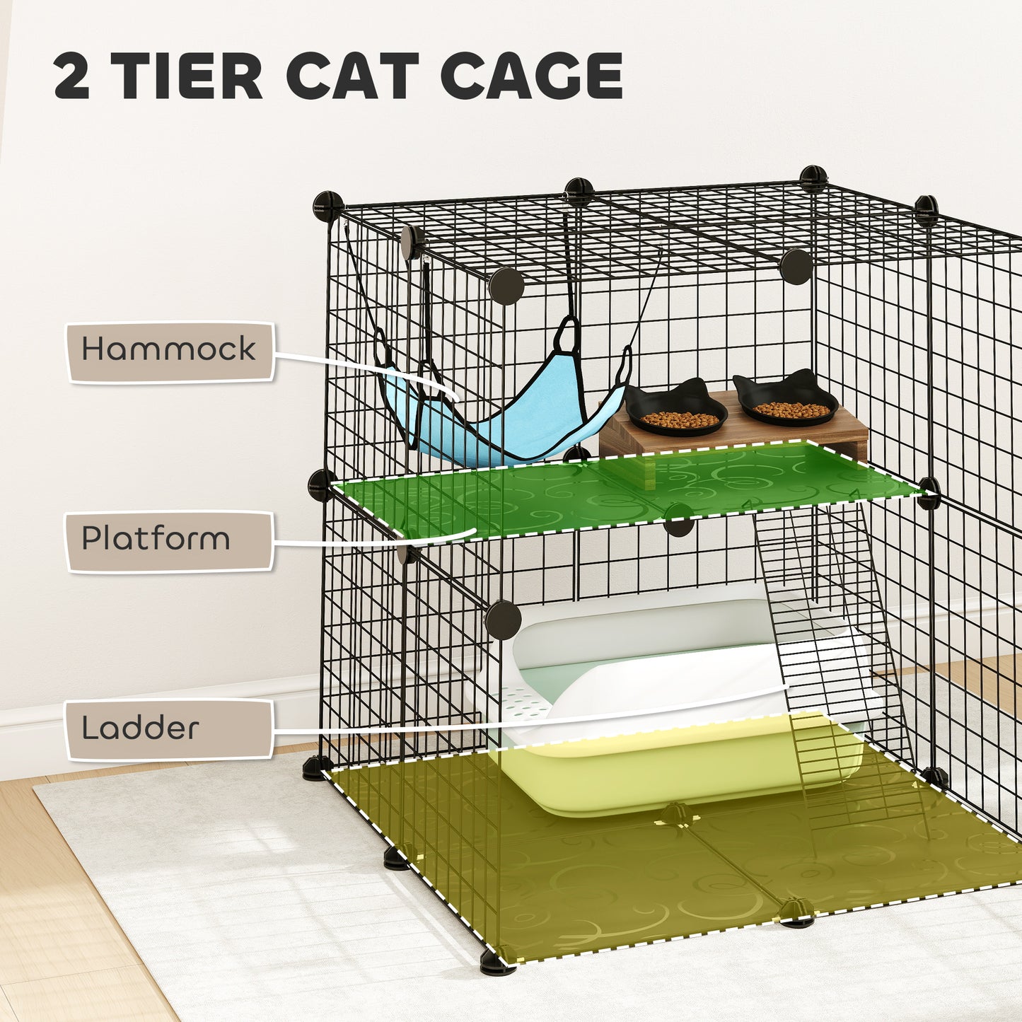 Indoor Cat Cage with DIY Customizable Design 70 cm Black
