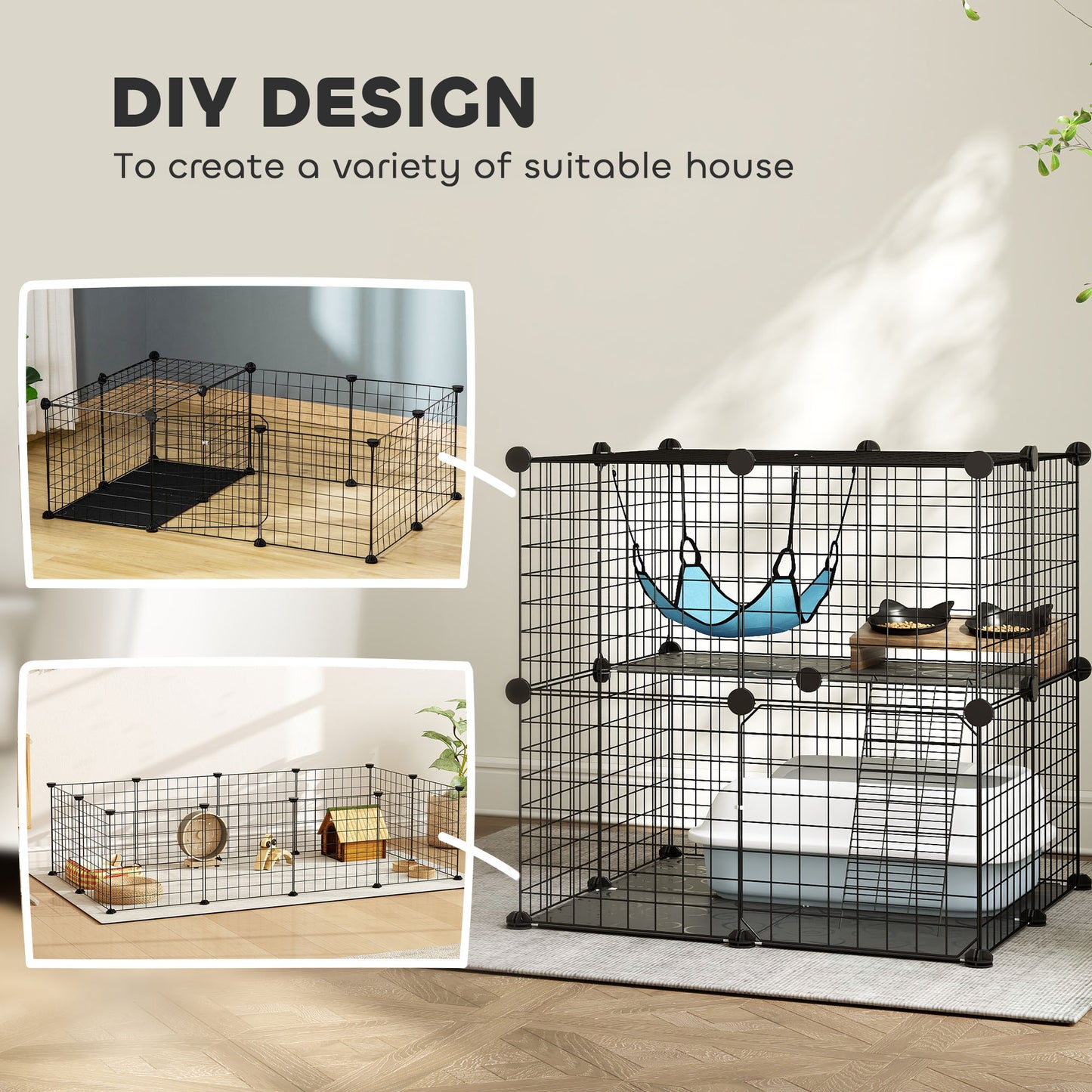 Indoor Cat Cage with DIY Customizable Design 70 cm Black