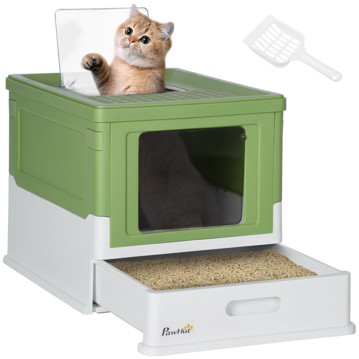 Hooded Cat Litter Box, Pet Toilet w/ Scoop, Tray - Light Green