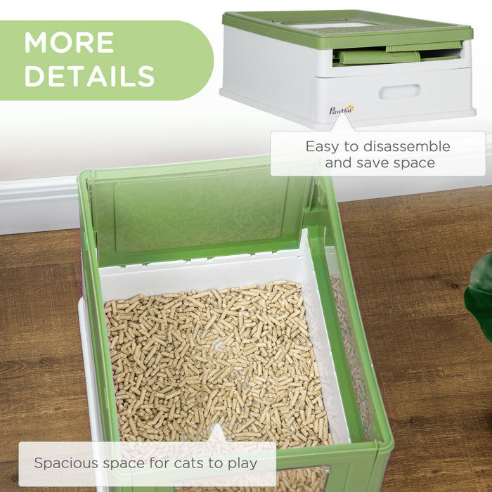 Hooded Cat Litter Box, Pet Toilet w/ Scoop, Tray - Light Green