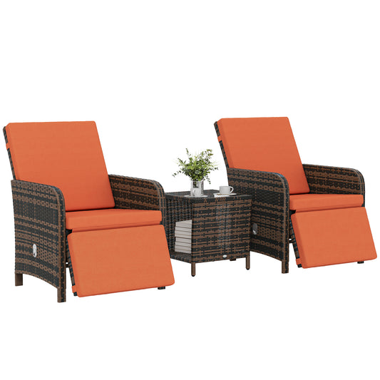 3 Pieces Rattan Bistro Set w/ Adjustable Backrest - Orange
