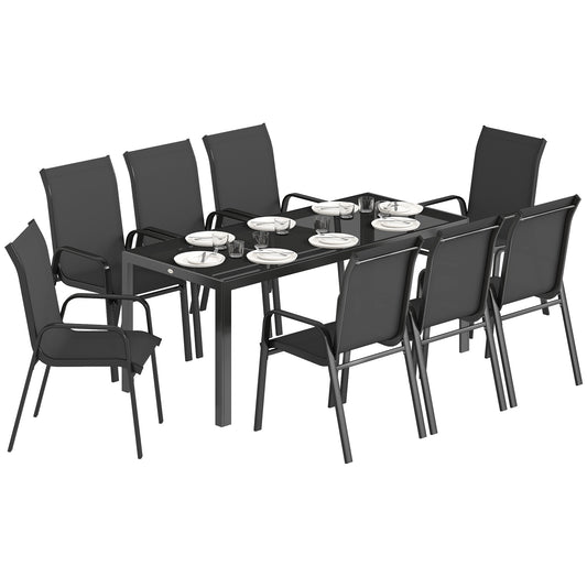 9 Pieces Patio Dining Set with Stackable Chairs, Black