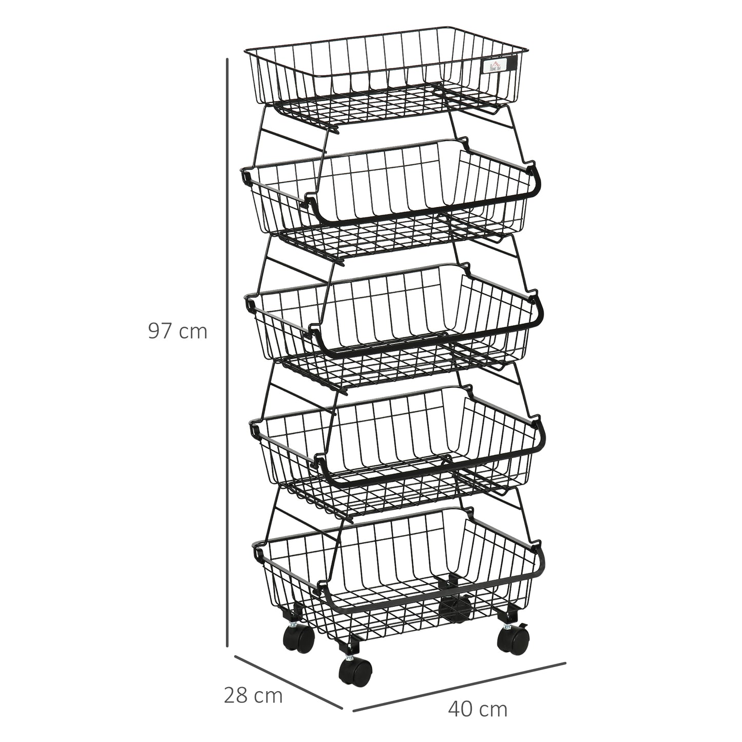 5 Tier Storage Trolley Cart Vegetable Rack with Wheels for Kitchen