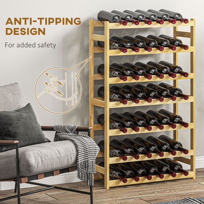 Free Standing Wooden Wine Rack 42 Bottles Holders, Natural