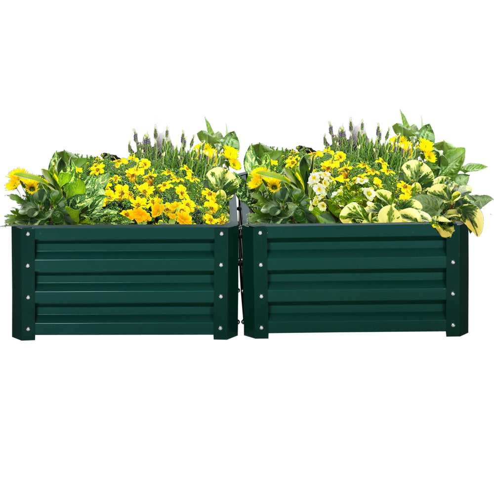 Set of 2 Raised Garden Bed, Outdoor Elevated Galvanised Planter Box for Flowers, Herbs, 60x60x30.5cm, Green