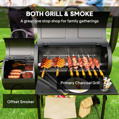 Portable Outdoor Charcoal Grill BBQ Grill with Offset Smoker Black