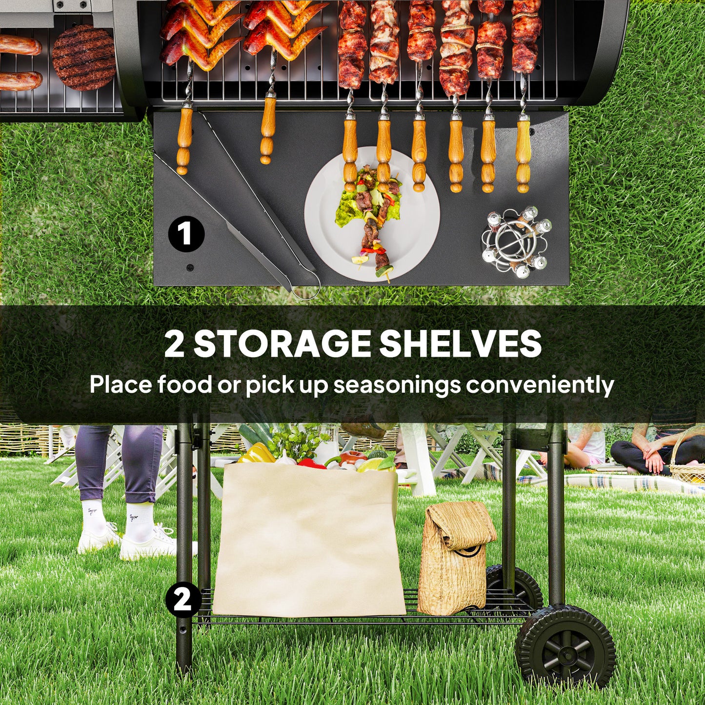 Portable Outdoor Charcoal Grill BBQ Grill with Offset Smoker Black