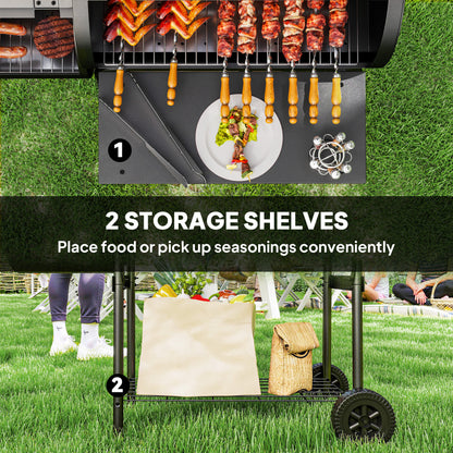 Portable Outdoor Charcoal Grill BBQ Grill with Offset Smoker Black