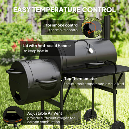 Portable Outdoor Charcoal Grill BBQ Grill with Offset Smoker Black