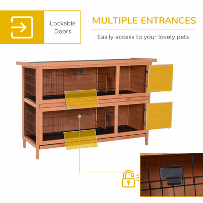 4.5FT Rabbit Hutch Outdoor Guinea Pig Hutches Bunny Cage with Sliding Trays, Orange
