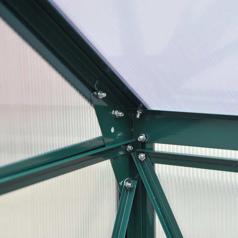 6 x 6ft Polycarbonate Greenhouse, Large Walk-In Green House with Slide Door and Window, Garden Plants Grow House with Aluminium Frame and Foundation, Green