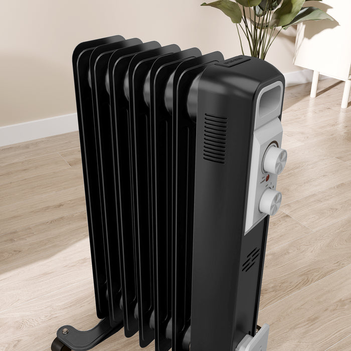 1500W 7 Fin Oil Filled Heater Radiator for Home, Black