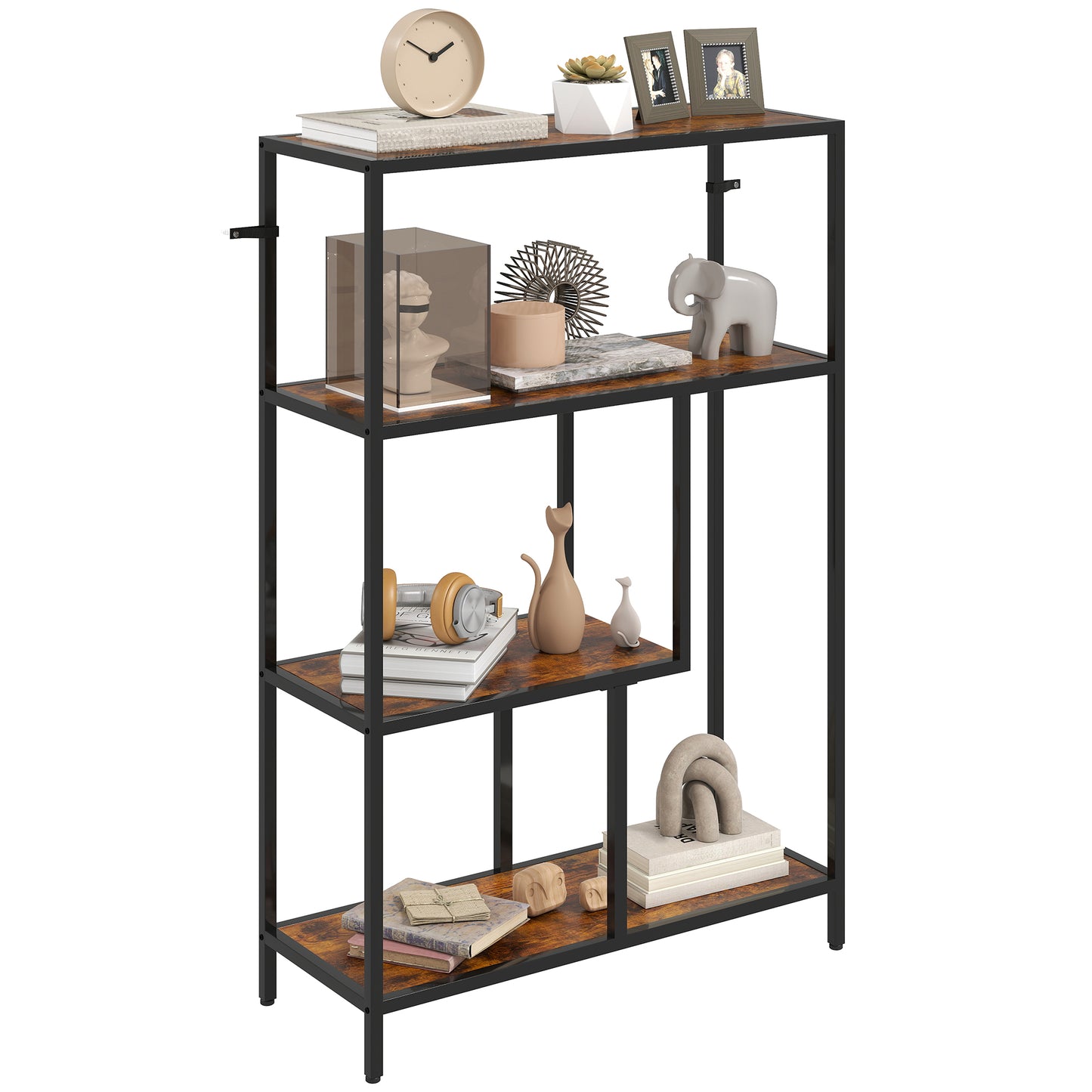 Industrial Bookshelf Bookcase w/ Open Shelves for Study Rustic Brown