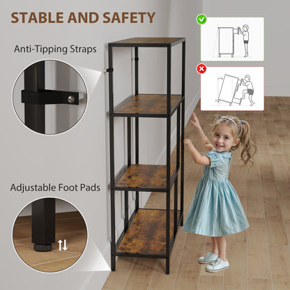 Industrial Bookshelf Bookcase w/ Open Shelves for Study Rustic Brown