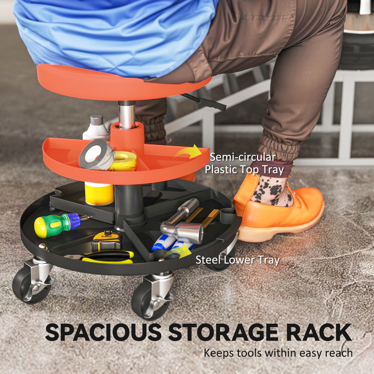 Rolling Mechanic Stool, 135kg Capacity Workshop Stool, Yellow