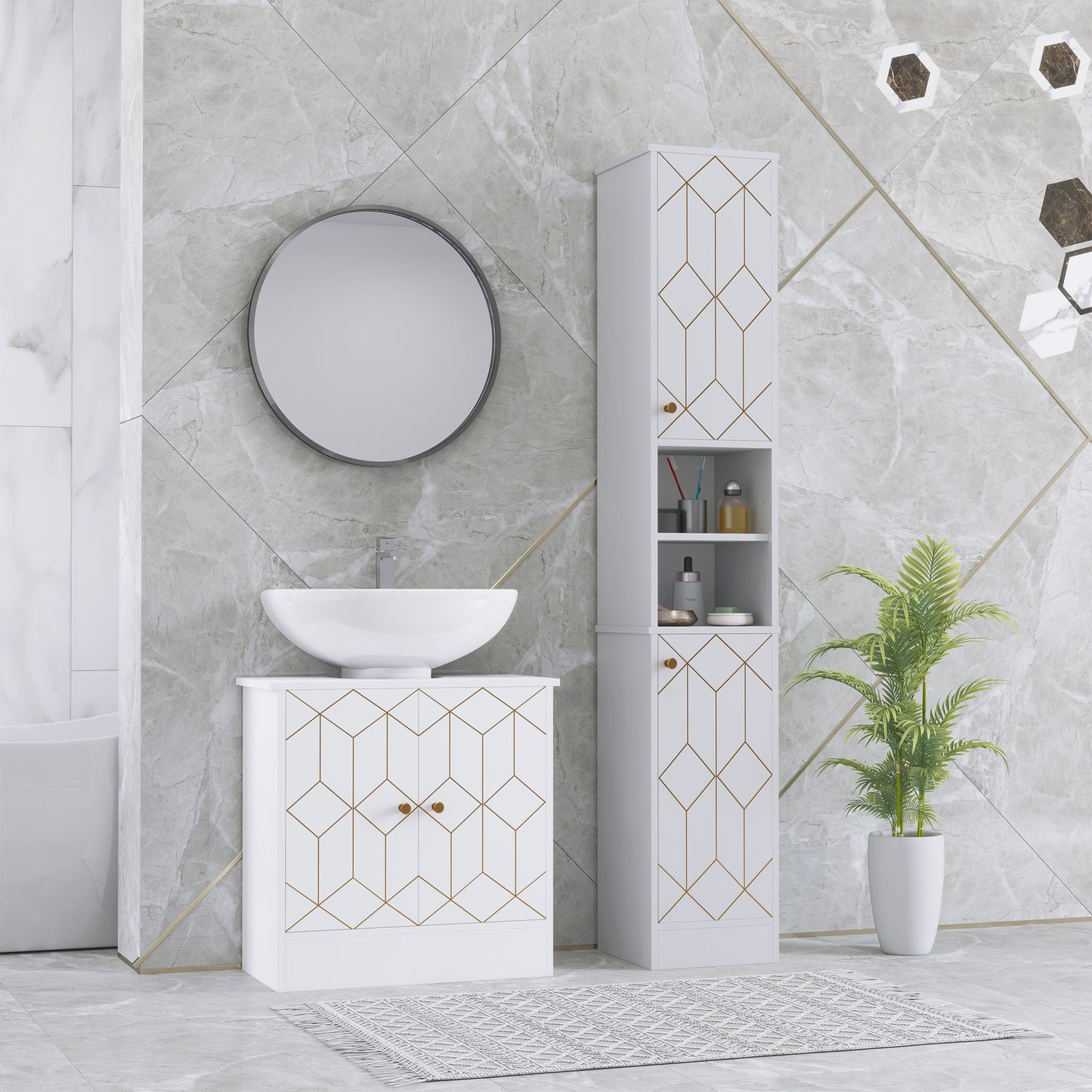Slim Bathroom Cabinet, Bathroom Storage Cabinet with Doors, White