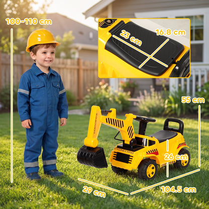 Kids' Foot-Powered Ride-On Digger with Movable Bucket - Yellow & Black