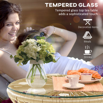 PE Rattan End Table, Round Hollow Drum Design Side Table, Natural