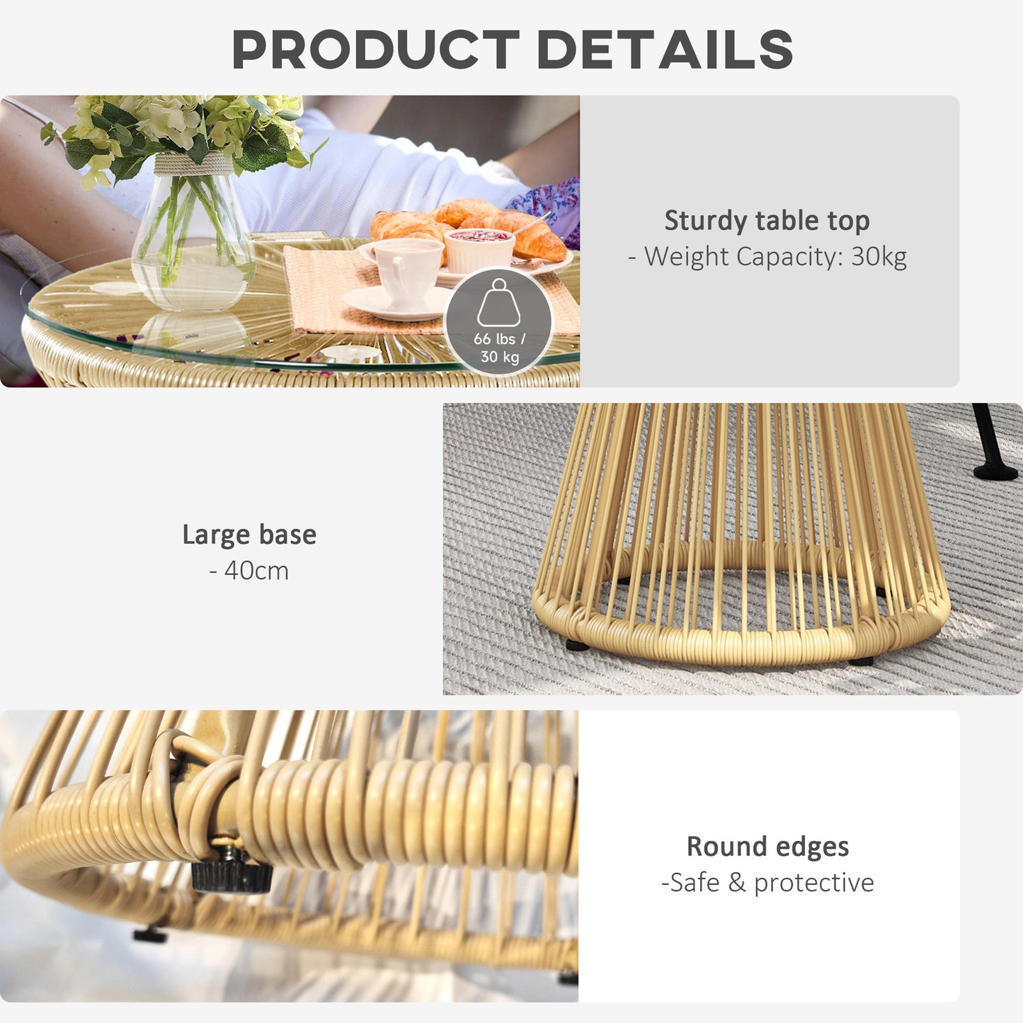 PE Rattan End Table, Round Hollow Drum Design Side Table, Natural