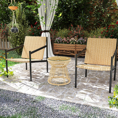 PE Rattan End Table, Round Hollow Drum Design Side Table, Natural