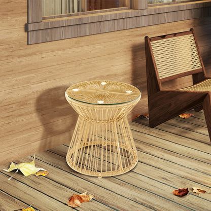 PE Rattan End Table, Round Hollow Drum Design Side Table, Natural