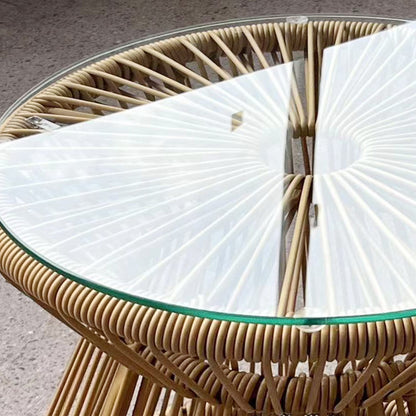 PE Rattan End Table, Round Hollow Drum Design Side Table, Natural