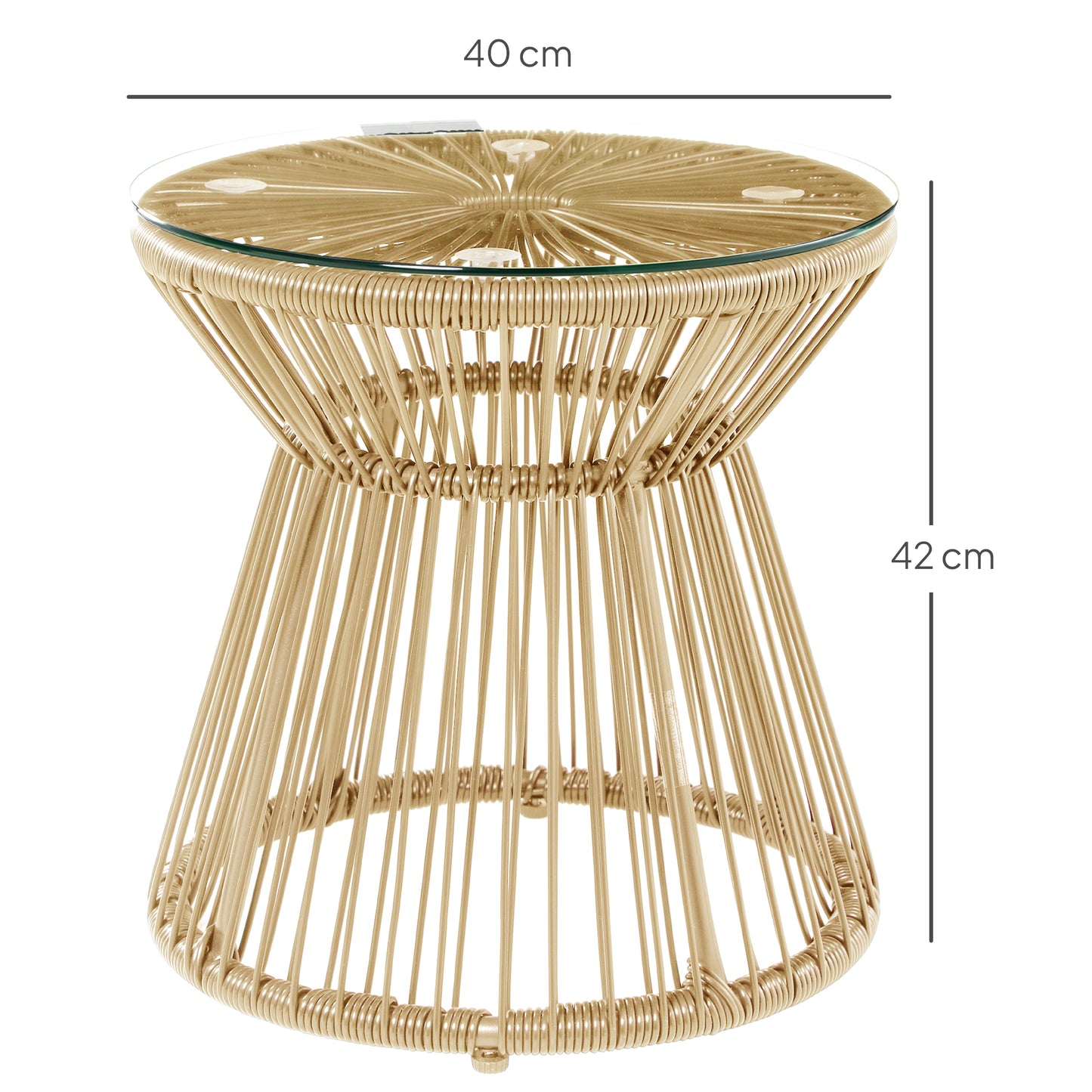 PE Rattan End Table, Round Hollow Drum Design Side Table, Natural