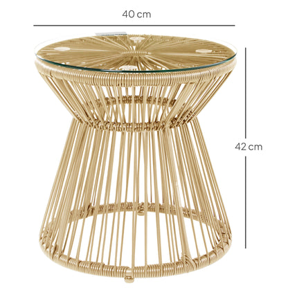 PE Rattan End Table, Round Hollow Drum Design Side Table, Natural