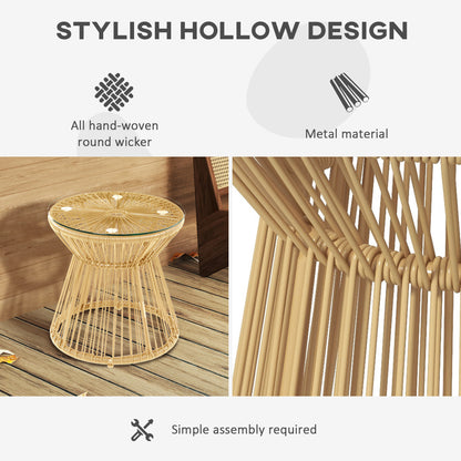 PE Rattan End Table, Round Hollow Drum Design Side Table, Natural