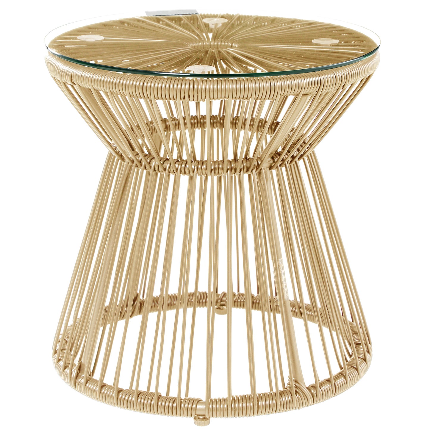 PE Rattan End Table, Round Hollow Drum Design Side Table, Natural