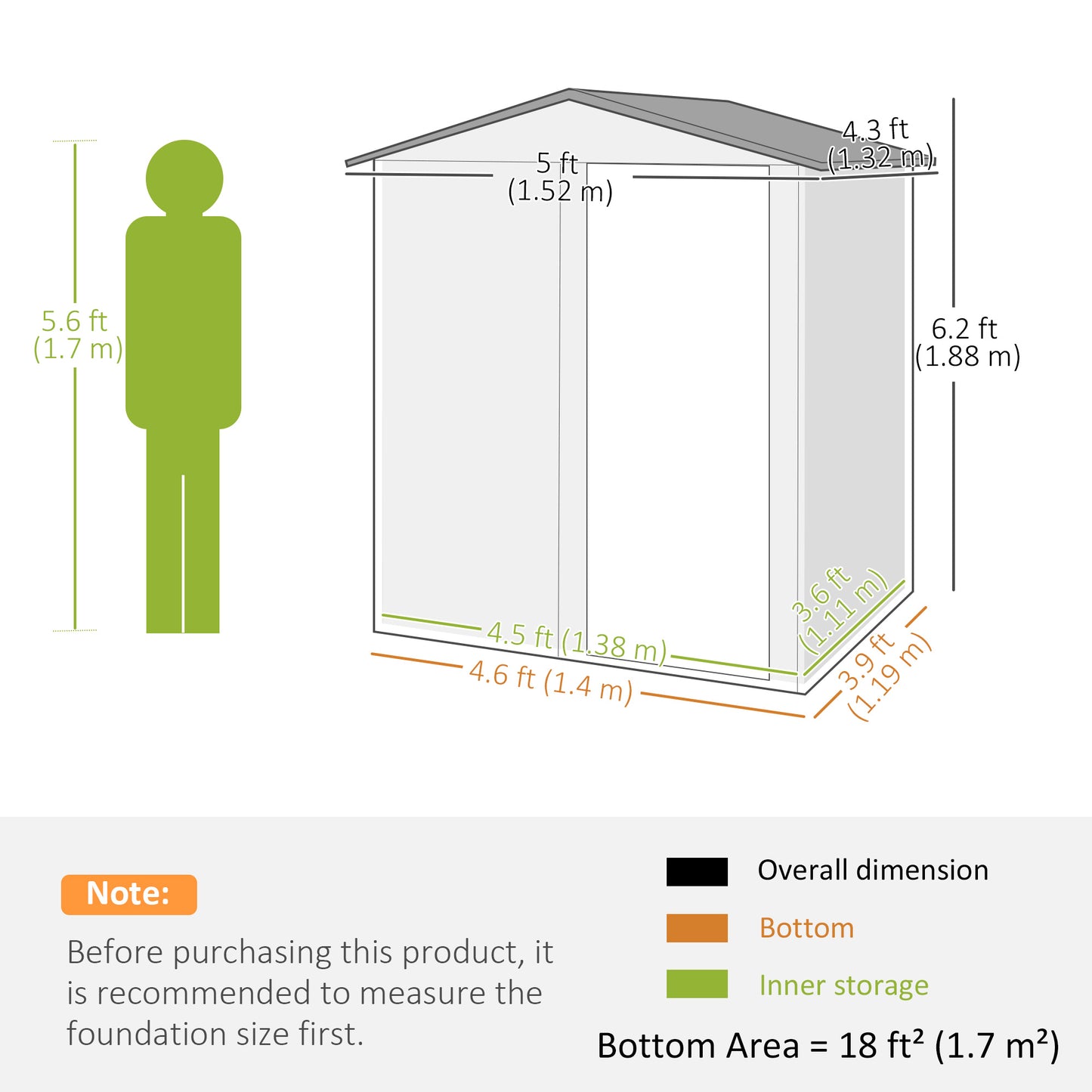 5ft x 4.3ft Outdoor Metal Storage Shed with Sliding Door Sloped Roof
