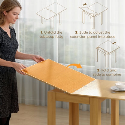 Folding Dining Table for 4-6, Drop Leaf Table, Natural