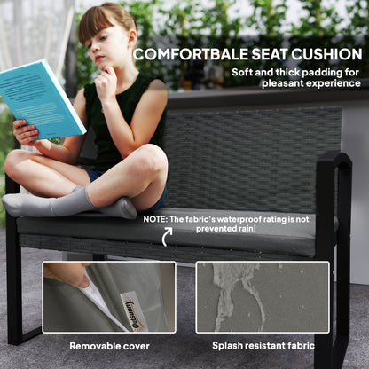 2 Seater Rattan Garden Bench with Cushion, Steel Frame, Dark Grey