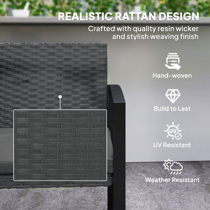 2 Seater Rattan Garden Bench with Cushion, Steel Frame, Dark Grey
