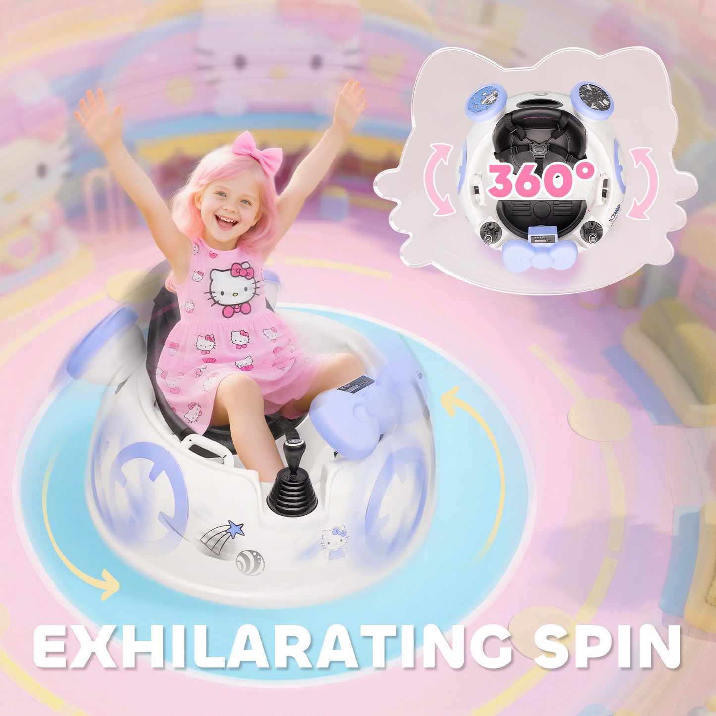 Hello Kitty Kids Ride on Bumper Car with Remote Control, White