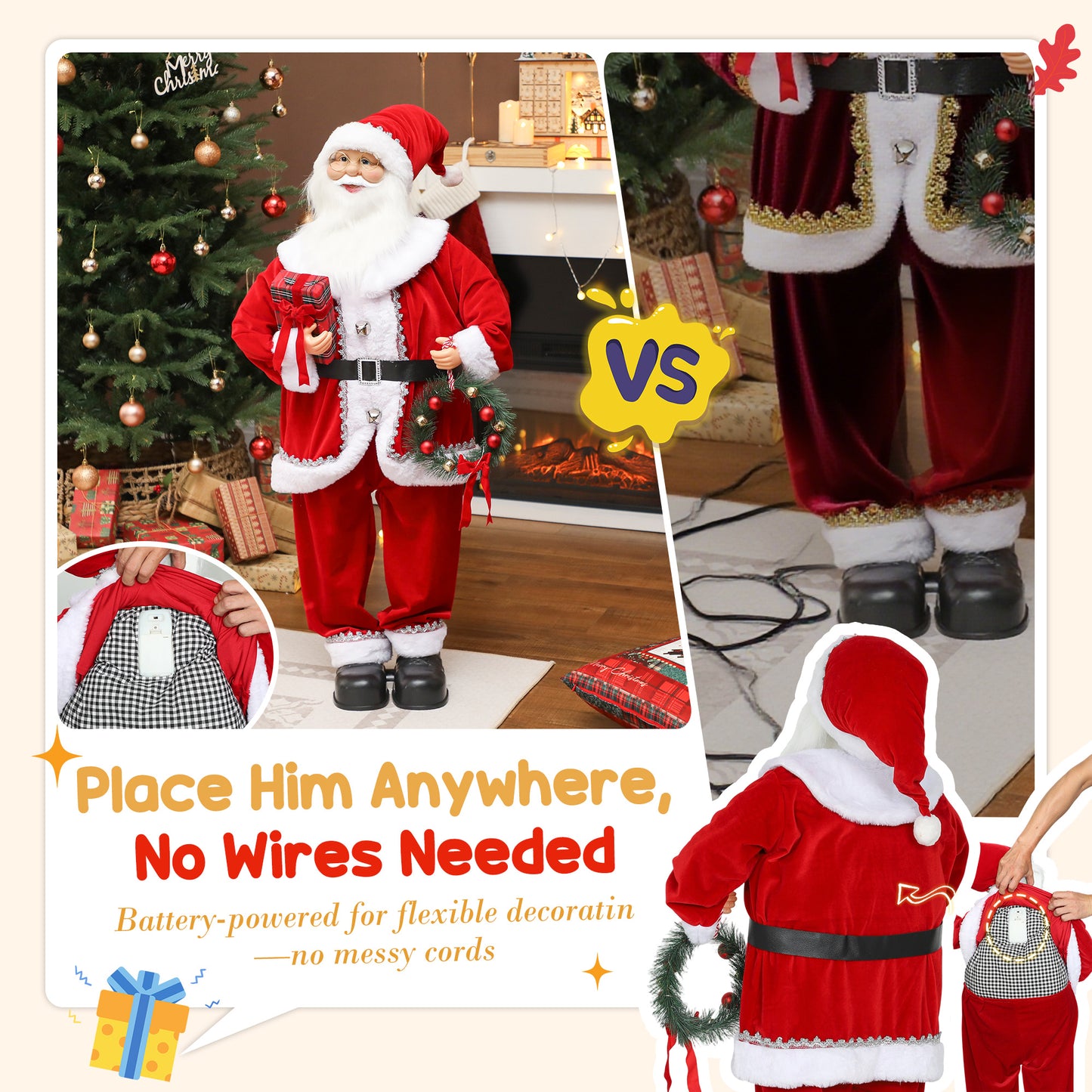 Musical Animated Santa Claus with Music, Dancing, Gift and Wreath