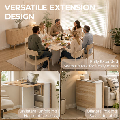 Rolling Drop Leaf Dining Table, Folding Kitchen Table with Shelves