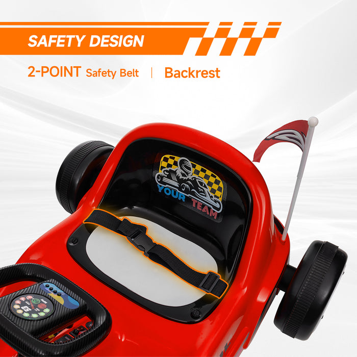 6V Electric Go Kart w/ Music, Light, Horn, for 3-5 Years, Red