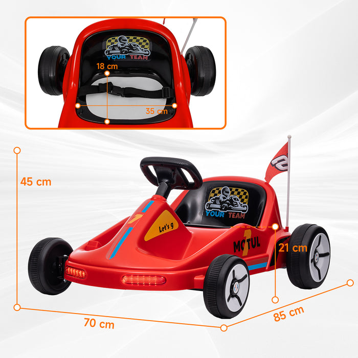 6V Electric Go Kart w/ Music, Light, Horn, for 3-5 Years, Red