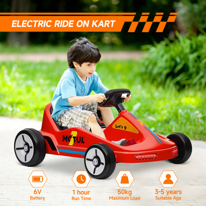 6V Electric Go Kart w/ Music, Light, Horn, for 3-5 Years, Red