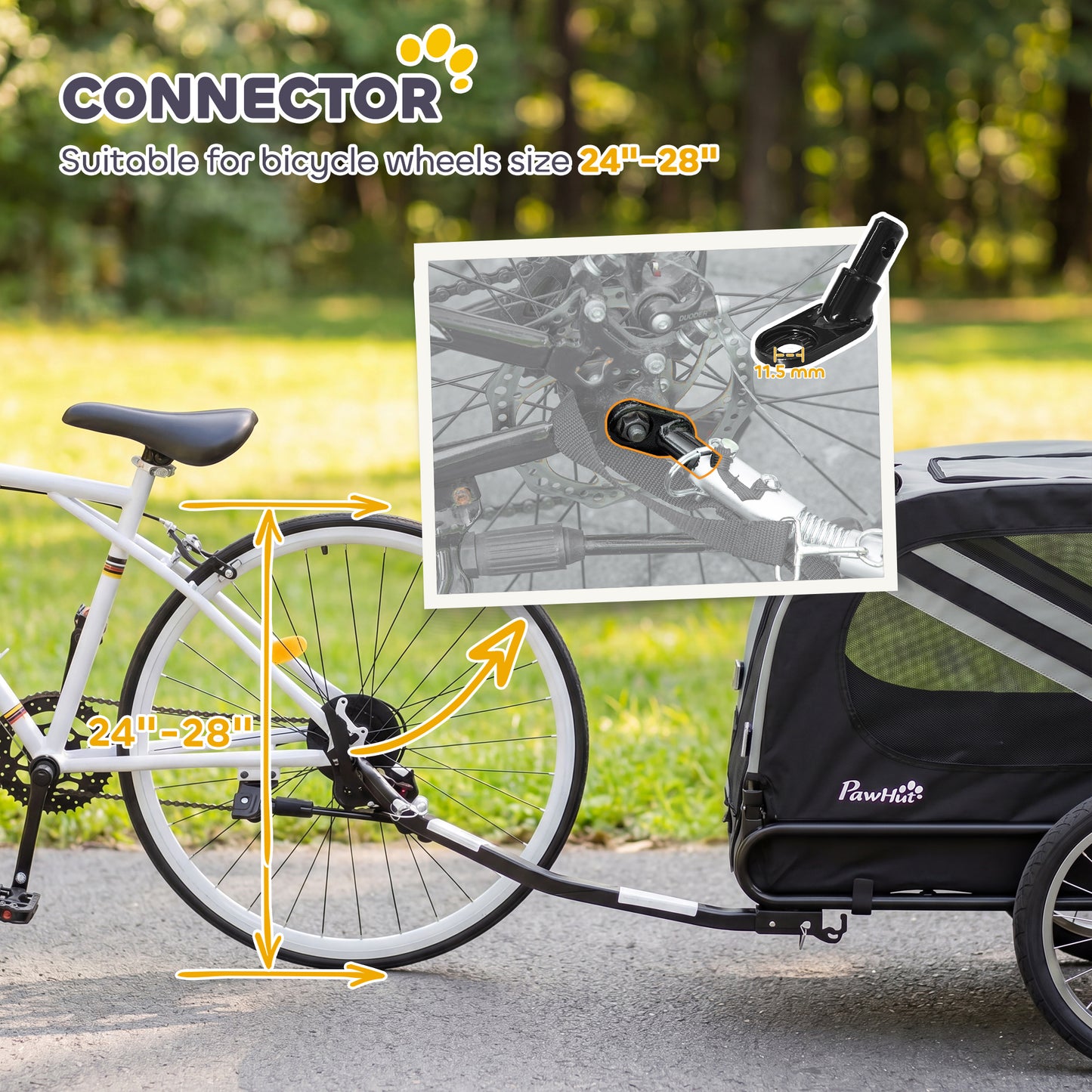Dog Bike Trailer, 2 in 1 Foldable Pet Stroller Security Harness, Reflectors, Quick Release Wheels, Flag, for Medium Dogs, 134L x 60W x 101H cm, Grey