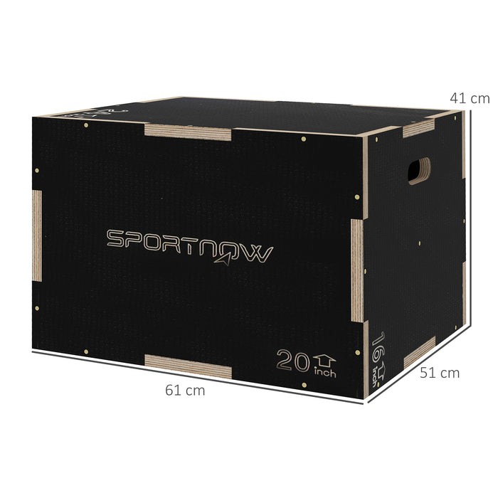 SPORTNOW 41/51/61cm Plyometric Jump Box, Wooden Plyo Box for Home Gym