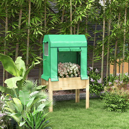 Wooden Planter Box with PE Greenhouse Cover and Bed Liner, Raised Garden Bed for Vegetables, Flowers, Herbs