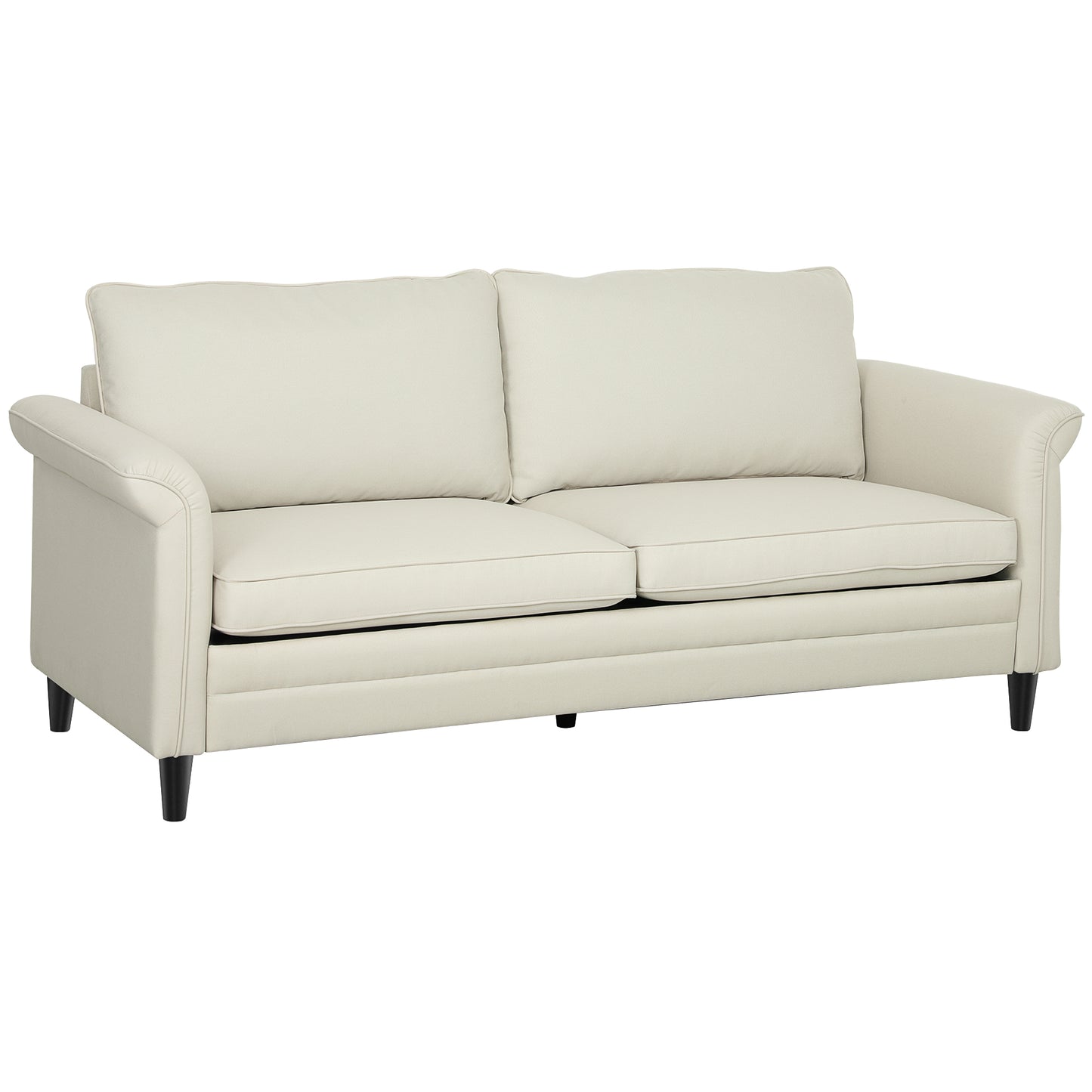 Modern 3 Seater Sofa for Living Room, Fabric Couch Settee, Cream