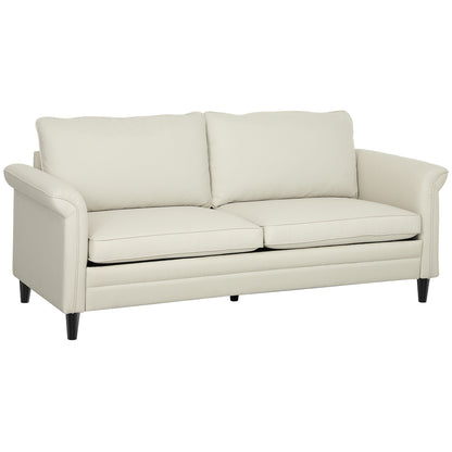 Modern 3 Seater Sofa for Living Room, Fabric Couch Settee, Cream