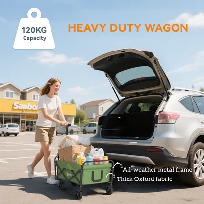 62L Festival Trolley, 120kg Heavy Duty Folding Trolley Cart, Green